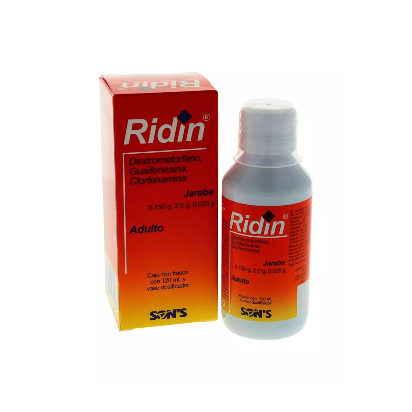 RIDIN JARABE ADULTO FCO. 120 ML. 0.150-2.0-0.020 G/100 ML.