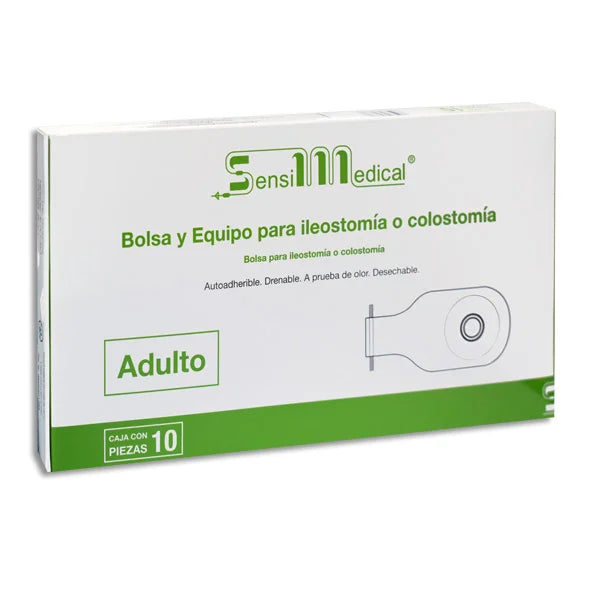 BOLSA Y EQUIPO PARA ILEOSTOMÍA/COLOSTOMÍA ADULTO CAJA. C/10 PZS.
