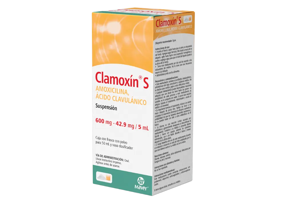 CLAMOXÍN-S SUSP. FCO. 50 ML. 600-42.9 MG/5 ML.