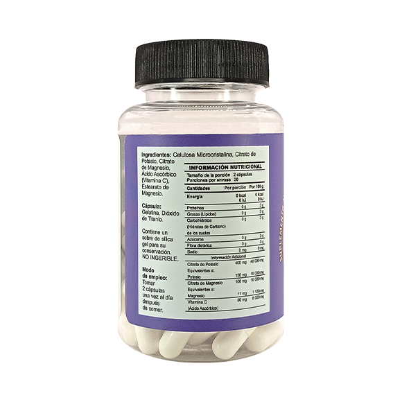 CITRATO DE POTASIO CAPSULAS CON CITRATO DE MAGNESIO Y VITAMINA C 500MG C/60 CAPSULAS.
