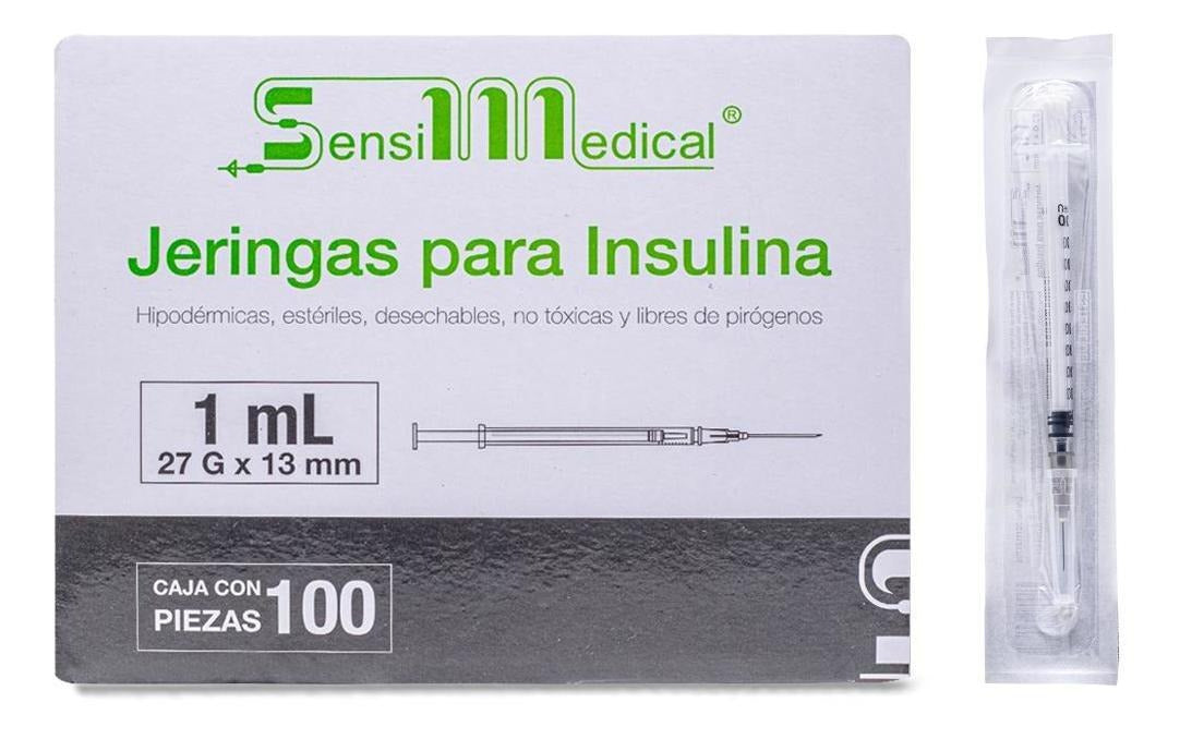 JERINGA P/ INSULINA DE 1 ML C/ AGUJA 27G X 13MM CAJA C/100.