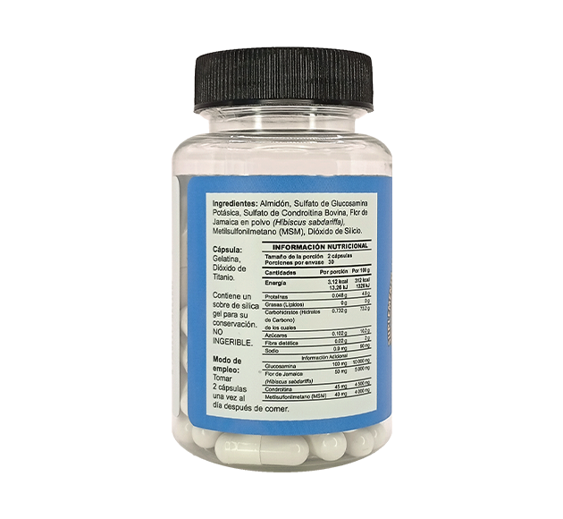 GLUCOSAMINA/CONDROITINA/MSM Y FLOR DE JAMAICA CAPS 500MG C/60.