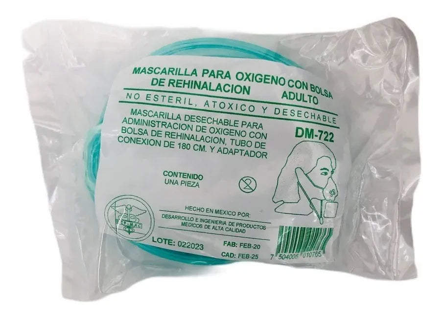 MASCARILLA PARA OXIGENO C/BOLSA DE REHINALACION DM-722 ADULTO