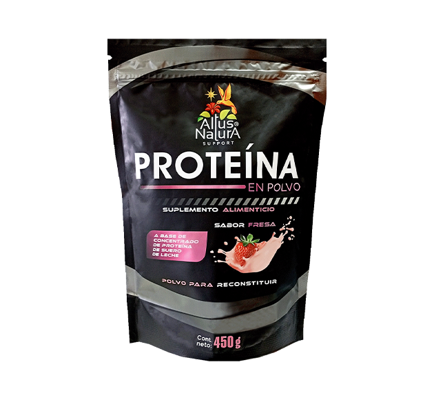 PROTEINA EN POLVO SUPLEMENTO ALIMENTICIO SABOR FRESA 450G.