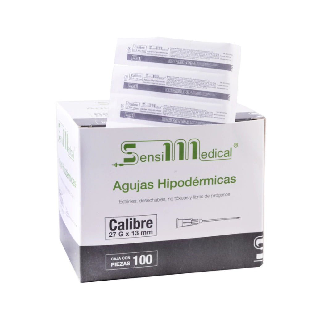 AGUJAS HIPODERMICA DESECHABLES CALIBRE 27G X 13MM (GRIS) C/100.