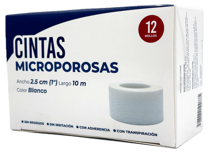 CINTA MICROPOROSA 2.5 CM X 10 MTS C/12 PIEZAS