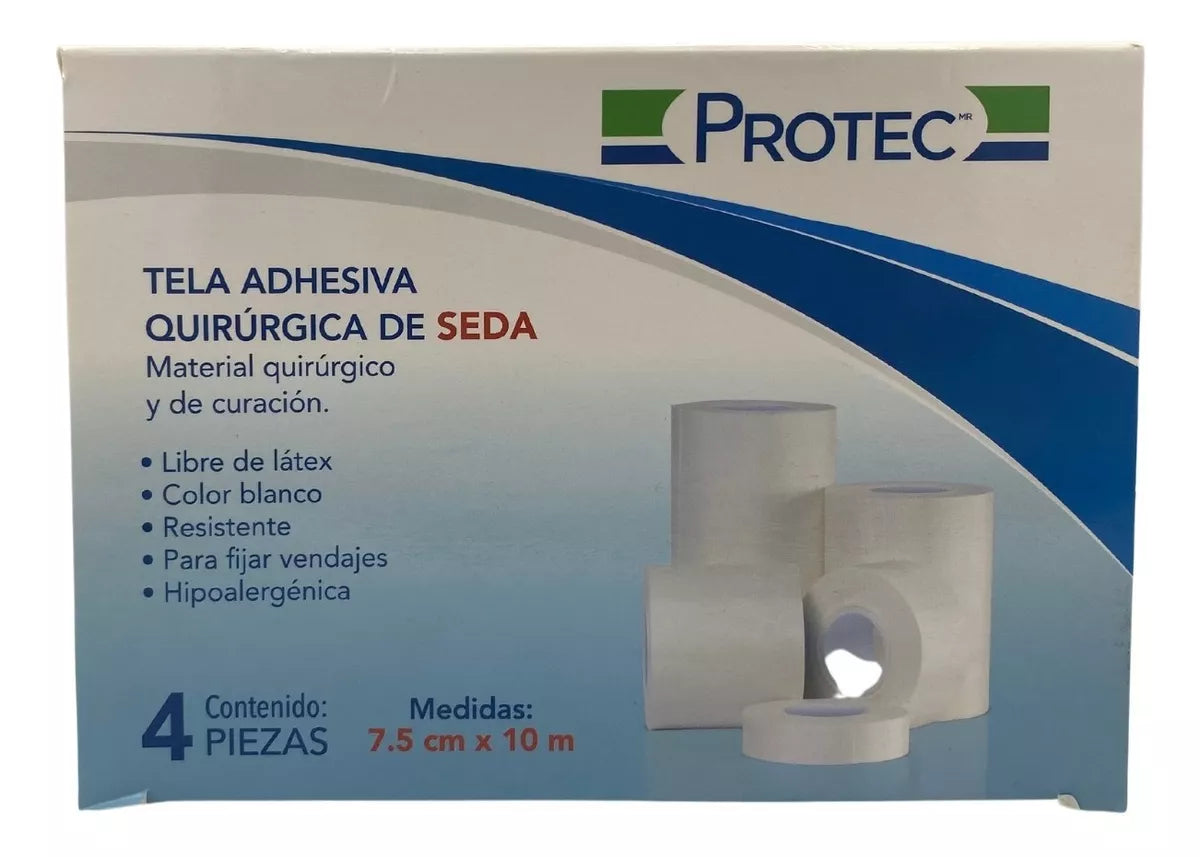 TELA ADHESIVA SEDA/ACETATO 7.50CMX 10M CAJA C/4 ROLLOS