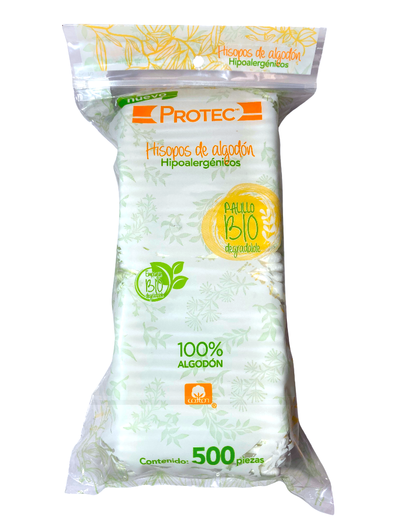 HISOPOS DE ALGODÓN BIODEGRADABLES BOLSA C/500 PZS.