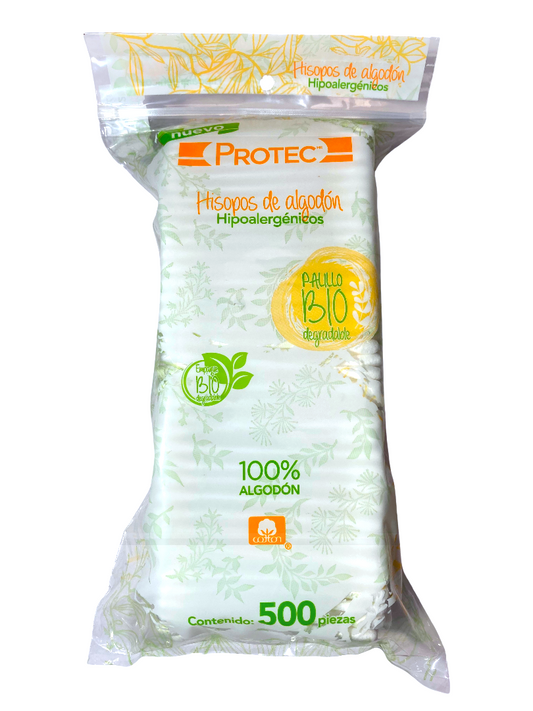 HISOPOS DE ALGODÓN BIODEGRADABLES BOLSA C/500 PZS.