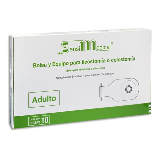 BOLSA Y EQUIPO PARA ILEOSTOMÍA/COLOSTOMÍA ADULTO CAJA. C/10 PZS.