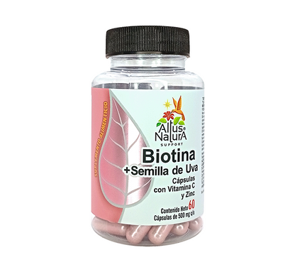 BIOTINA+SEMILLA DE UVA/VITAMINA C Y ZINC 500MG C/60CAP.