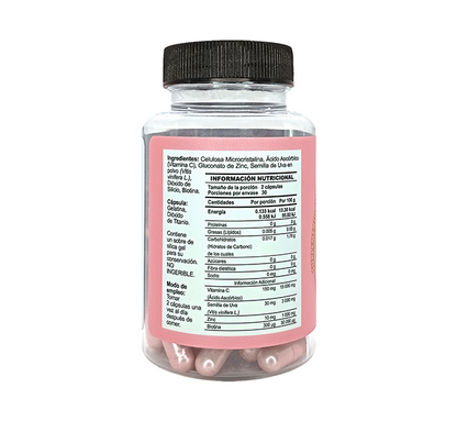BIOTINA+SEMILLA DE UVA/VITAMINA C Y ZINC 500MG C/60CAP.