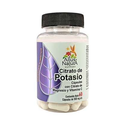 CITRATO DE POTASIO CAPSULAS CON CITRATO DE MAGNESIO Y VITAMINA C 500MG C/60 CAPSULAS.