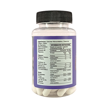 CITRATO DE POTASIO CAPSULAS CON CITRATO DE MAGNESIO Y VITAMINA C 500MG C/60 CAPSULAS.