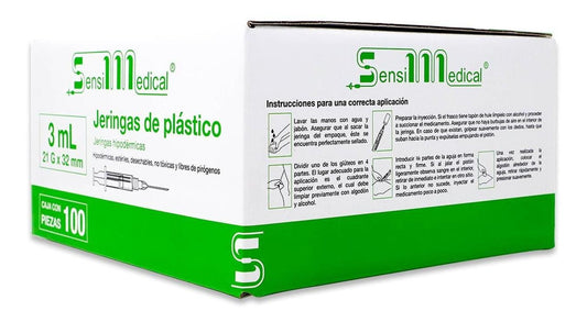 JERINGA DE 3 ML C/ AGUJA 21G X 32MM (VERDE) C/100.