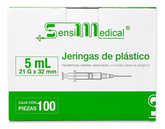 JERINGA DE 5 ML CON AGUJA 21G X 32 MM( VERDE) C/100.