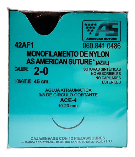 NYLON AZUL (American) Cal. 2-0/L: 45cm/Aguja ACE-4 Sob. c/12 sobres