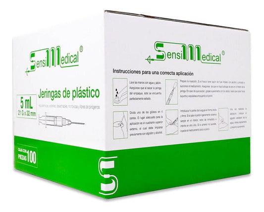 JERINGA DE 5 ML CON AGUJA 21G X 32 MM( VERDE) C/100.