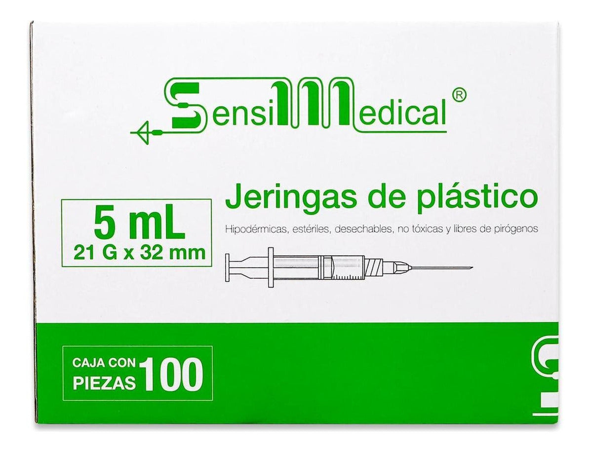 JERINGA DE 5 ML CON AGUJA 21G X 32 MM( VERDE) C/100.