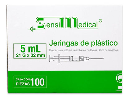 JERINGA DE 5 ML CON AGUJA 21G X 32 MM( VERDE) C/100.