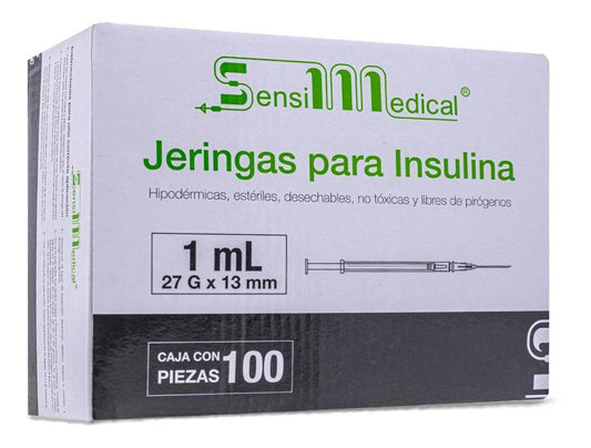JERINGA P/ INSULINA DE 1 ML C/ AGUJA 27G X 13MM CAJA C/100.
