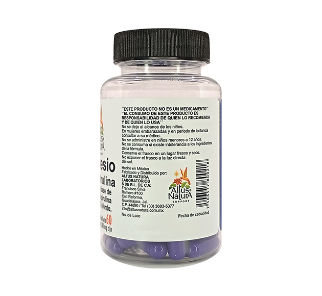 MAGNESIO CON ESPIRULINA CAP A BASE DE MAGNESIO/ESPIRULINA Y TE VERDE 500MG C/60 CAP
