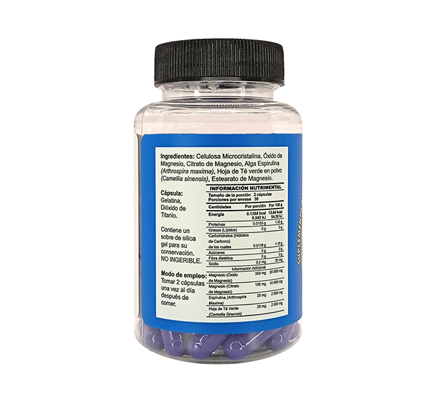 MAGNESIO CON ESPIRULINA CAP A BASE DE MAGNESIO/ESPIRULINA Y TE VERDE 500MG C/60 CAP