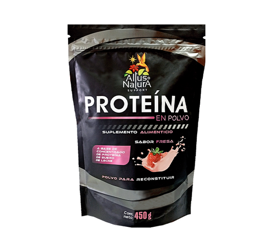 PROTEINA EN POLVO SUPLEMENTO ALIMENTICIO SABOR FRESA 450G.