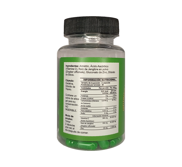 VITAMINA C , JENGIBRE Y ZINC C/60 CAP. 500MG