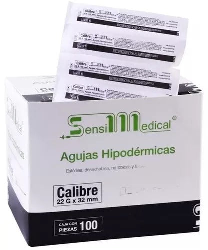 AGUJAS HIPODERMICAS DESECHABLENCALIBRE 22G X32 MM (NEGRA) C/100.