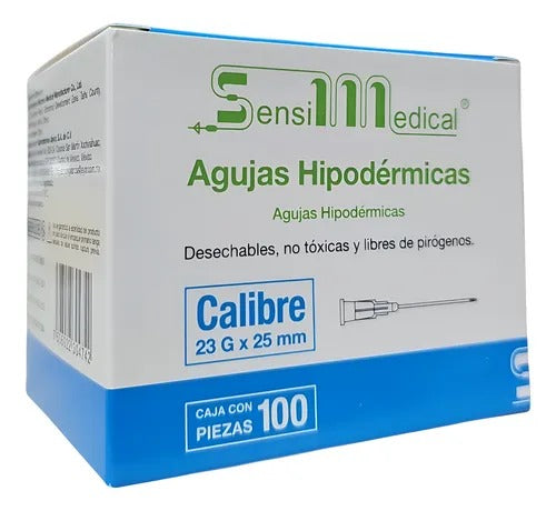 AGUJAS HIPODERMICAS DESECHABLES CALIBRE 23GX25 MM (AZUL) C/100.