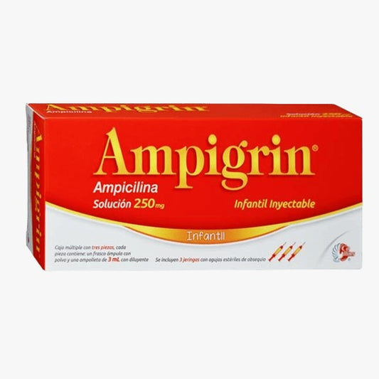 AMPIGRIN INFANTIL SOL. INY. C/3 FCOS. AMP. 250 MG. Y 3 JERINGAS.