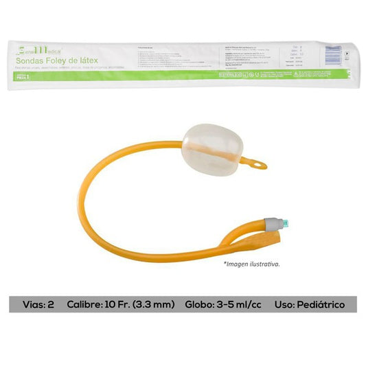 SONDA FOLEY DE LATEX, DE 2 VIAS, GLOBO 30 ML CALIBRE 12FR.