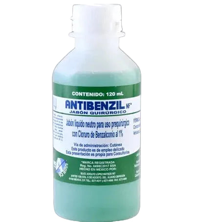 ANTIBENZIL NF JABÓN QUIRÚRGICO SOLUCIÓN AL 1% FCO. 120 ML.