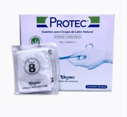 GUANTE CIRUJANO DESECHABLE ESTERIAL NO. 8 CAJA C/50 PARES. PROTEC